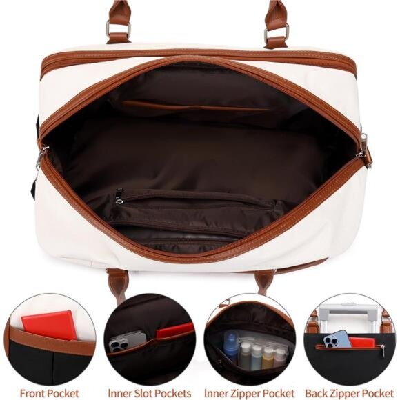 Weekender Bags for Women Overnight Bag Large Canvas Travel Duffel Bag with Shoe - Picture 5 of 7
